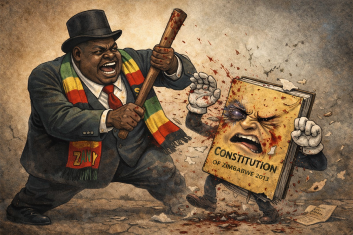 Cartoon of ZANU-PF bashing the constitution